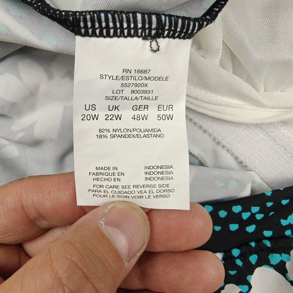 Penbrooke Tankini Swim‎ Top Womens 20W Black Floral Adjustable Straps New